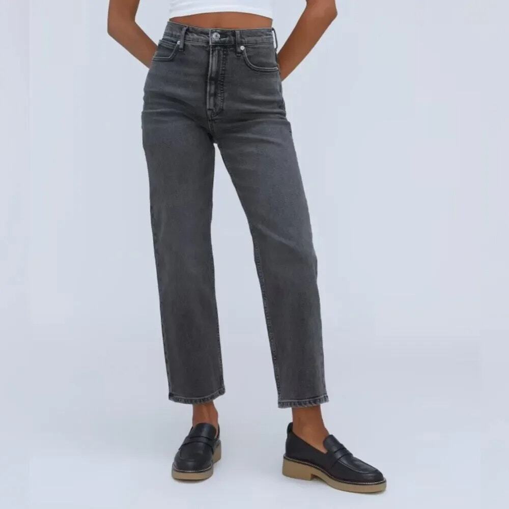 Everlane The Curvy Way High Jean Women's 28 R Washed Black Straight Leg Denim